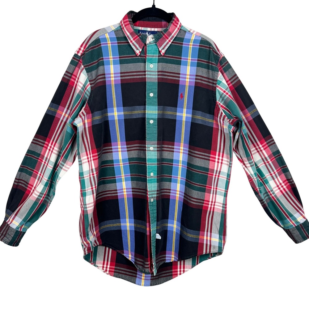 Ralph Lauren Plaid Button Down Shirt L Preppy Academia Vintage Cotton